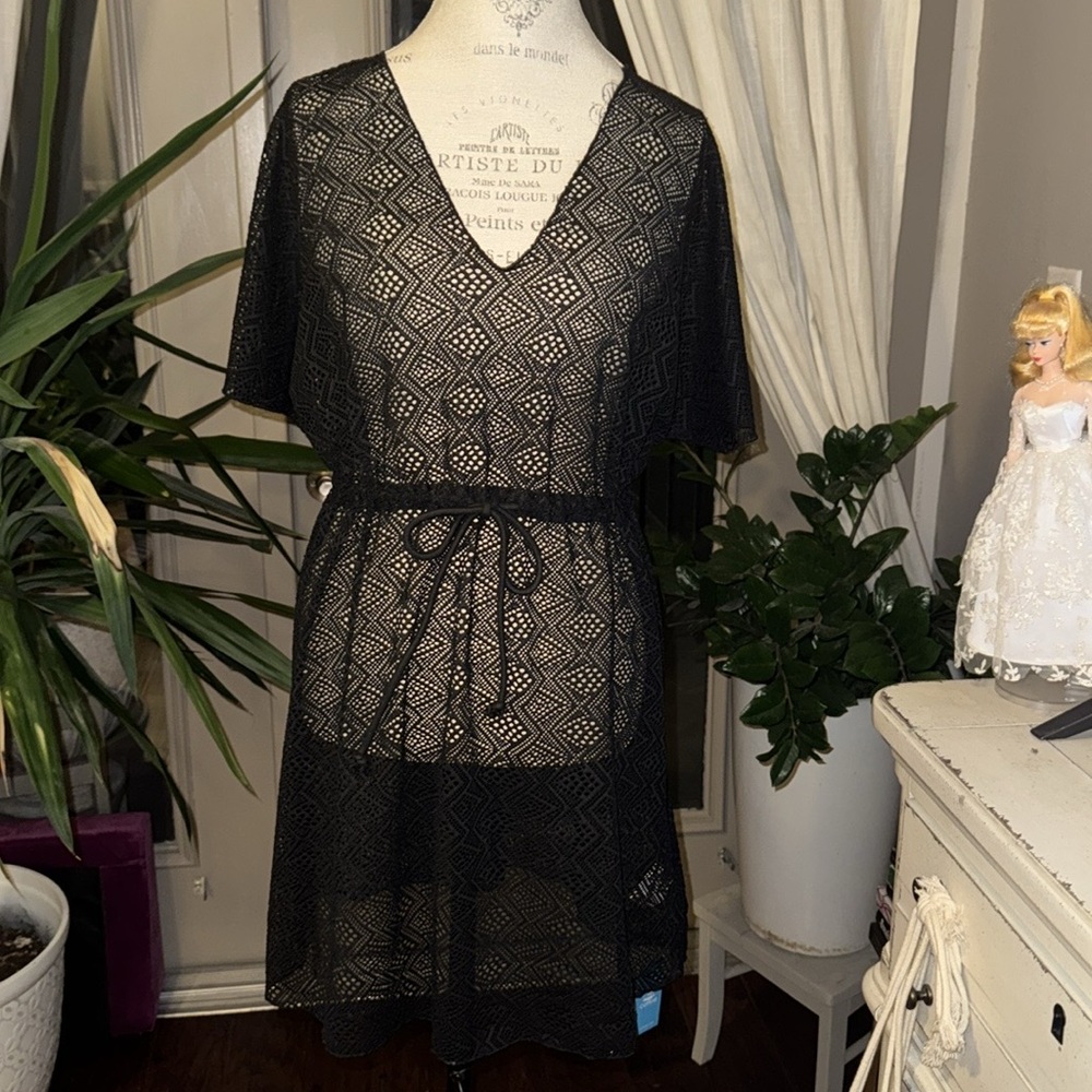 CUPSHE beachwear black sheer coverup swim beach vacation dress tie waist Small - Picture 3 of 12